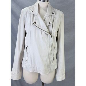 Lucky Brand Womens Cream Lamb Leather Moto Biker Jacket Off White Size M